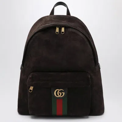 Gucci Men Dark Brown Suede Medium Ophidia Backpack In Brown