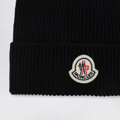 Moncler Beanie With Logo Patch In Blue