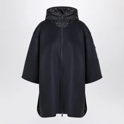 Moncler Blend Cape With Zip And Hood In Blue