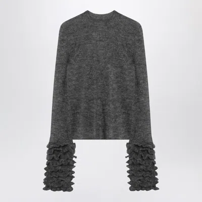 Alaïa Alaia Grey Mohair-blend Sweater With Ruffles Women In Gray