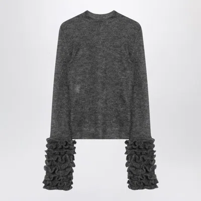 Alaïa Alaia Grey Mohair-blend Sweater With Ruffles Women In Gray