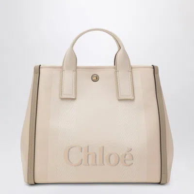 Chloé Carry Tote Bag In Pink Beige Striped Canvas Women In Pink