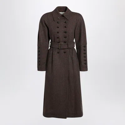 Chloé Double-breasted Coat In Houndstooth Wool In Brown