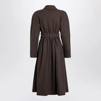 Chloé Double-breasted Coat In Houndstooth Wool In Brown