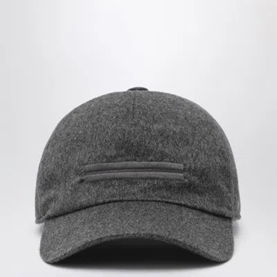 Zegna Cashmere Baseball Cap Embroidered Detail In Gray
