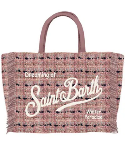 Mc2 Saint Barth Chic Tote Bag With Fringe And Top Handles In Pink