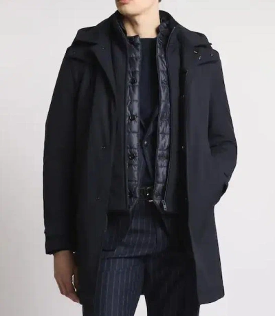 Fay Long Coat Jersey Hood Pockets In Black