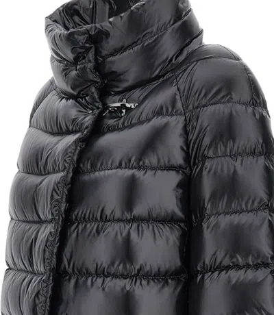 Fay Glossy Quilted Down Coat With Structured Collar In Black
