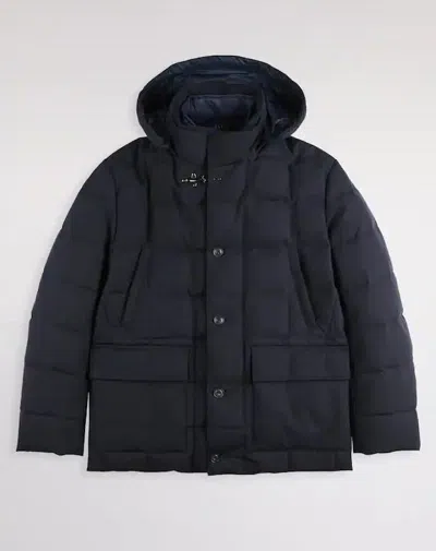 Fay Quilted Hooded Pea Coat In Blue