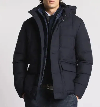 Fay Quilted Hooded Pea Coat In Blue