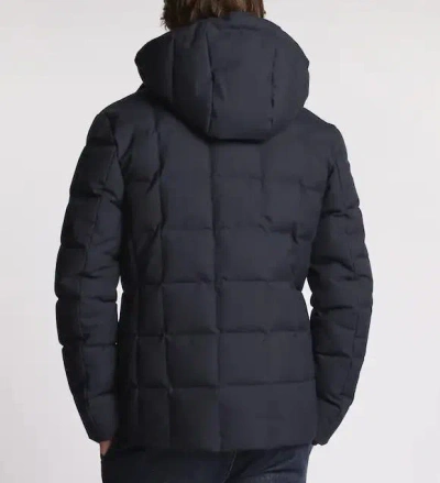 Fay Quilted Hooded Pea Coat In Blue