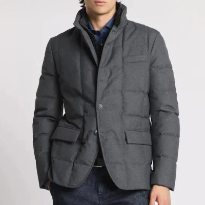 Fay Short Down Jacket In Carded Wool Flannel In Gray