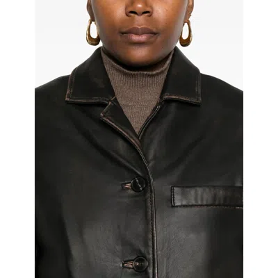 Tela Button-fastening Leather Coat In Black