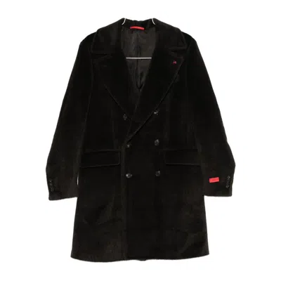 Isaia Double-breasted Coat In Black