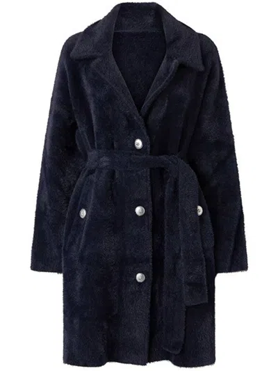 Pinko Double-breasted Coat Belted At The Waist In Blue