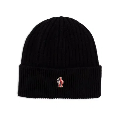Moncler Ribbed Wool Beanie Turn-up Brim In Black