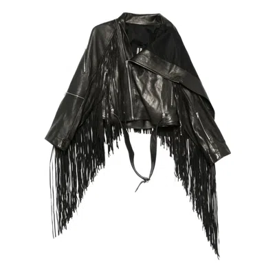Rick Owens Leather Outerwears In Blue