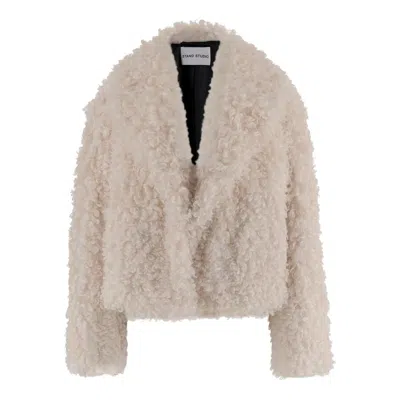 Stand Studio Samara Furry Fake Fur Jacket In Nude