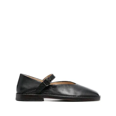 Lemaire Black Calf Leather Ballerina Shoes With Off-center Vamp In Black