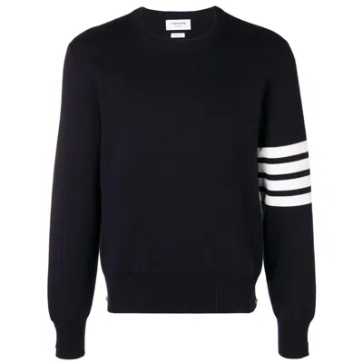 Thom Browne Milano Four Bar Stripe Crew Knit Pullover In Blue