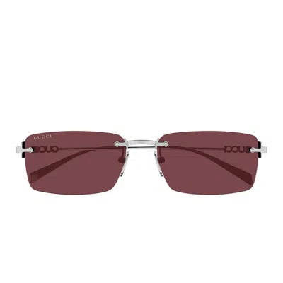 Gucci Logo Rectangle Sunglasses In Burgundy