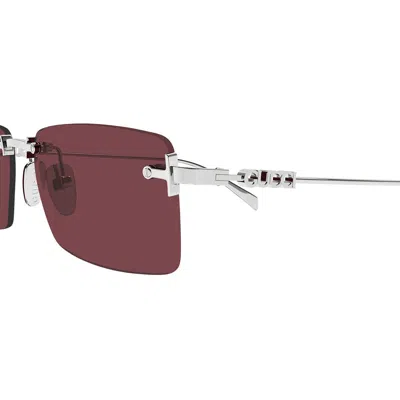 Gucci Logo Rectangle Sunglasses In Burgundy