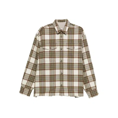 Ami Alexandre Mattiussi Checked Wool Overshirt Featuring Buttoned Cuffs In Brown