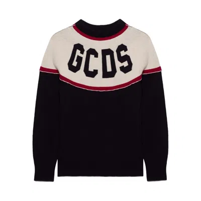 Gcds Black Sweater With Contrast Logo  In Black