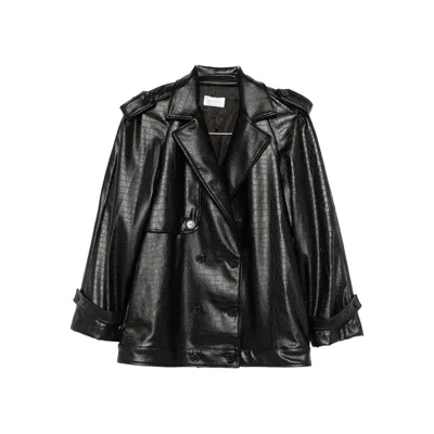 The Nina Studio Double-breasted Leather Jacket In Gray