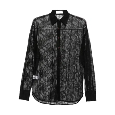 The Nina Studio Lace Button-down Shirt In Black