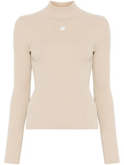 Courrèges Courreges Re Edition Ribbed Funnel Neck Sweater In Neutral