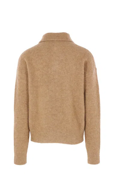 Ami Alexandre Mattiussi Ami Paris Grey Wool And Alpaca Polo Sweater Ami Paris In Brown
