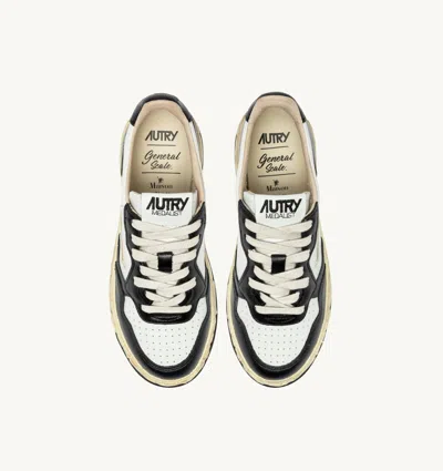 Autry Medalist Low Vintage X Mihara Yasuhiro White And Black Sneakers With Handcrafted Sole In Leather Man In Black