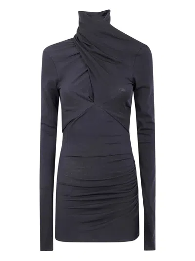 Entire Studios Turtleneck Draped Top In Blue