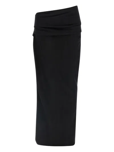 Entire Studios Stretch Wool Midi Skirt With Draped Detailing In Black