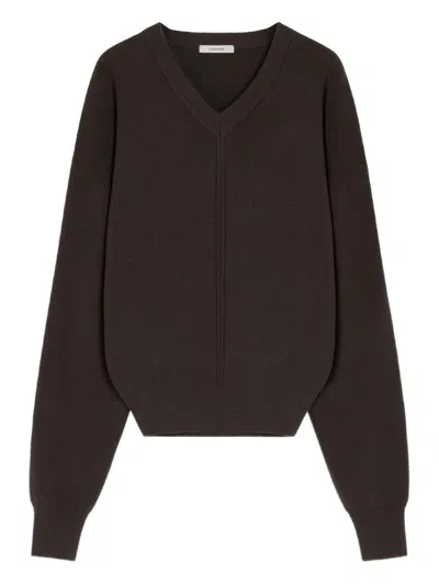 Lemaire Merino Wool Blend V-neck Sweater In Black