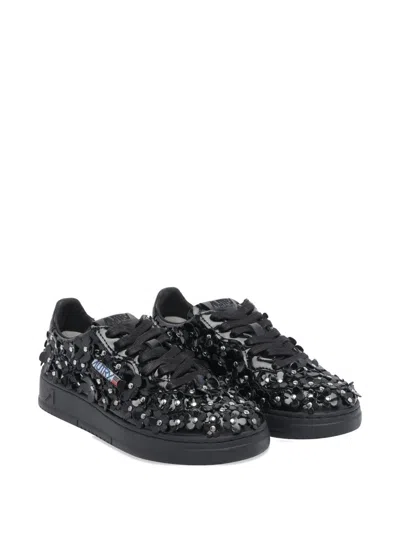 Autry Sparkling Black Low-top Sneakers With Sequin Detail In Black