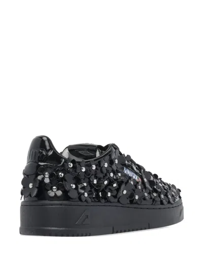 Autry Sparkling Black Low-top Sneakers With Sequin Detail In Black