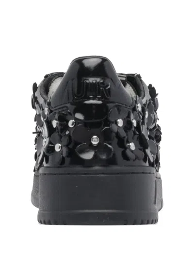 Autry Sparkling Black Low-top Sneakers With Sequin Detail In Black