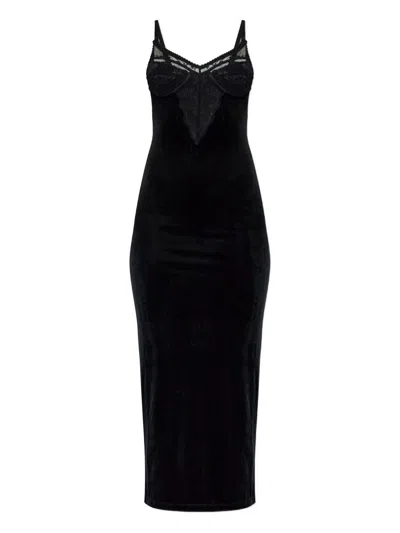 Self-portrait Black Velvet Strappy Midi Dress Clothing In Black