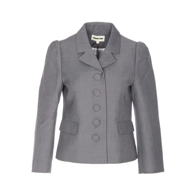 Shushu-tong Grey Jacket With Notched Revers And V Neck In Wool Blend Woman In Gray