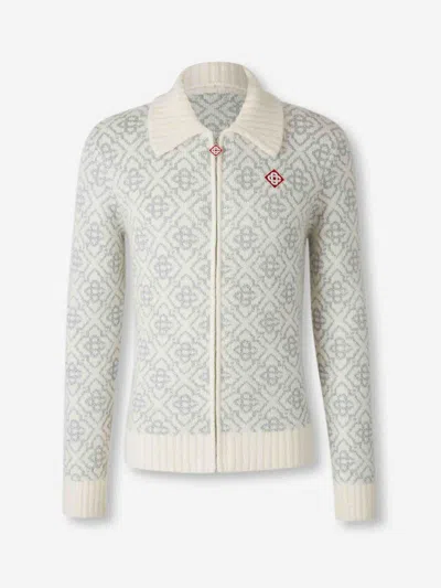 Casablanca Monogram-jacquard Cardigan In Gray