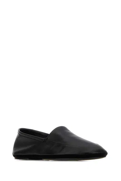 Lemaire Black Leather Indoor Slippers In Black
