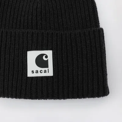Sacai Carhartt Wip Wool Blend Knit Beanie Hat In Black
