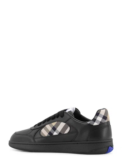 Burberry Leather Sneakers With Traditional Check Inserts In Black