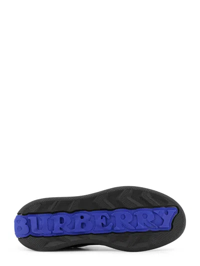 Burberry Leather Sneakers With Traditional Check Inserts In Black