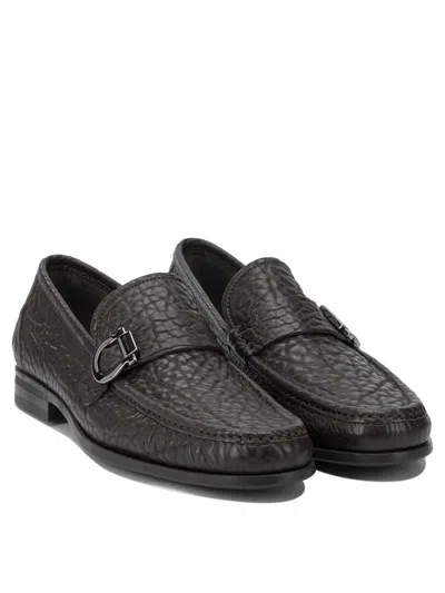 Ferragamo Stylish Loafers And Slippers Metal Buckle In Black