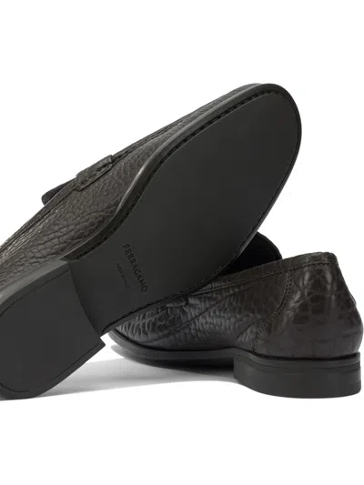 Ferragamo Stylish Loafers And Slippers Metal Buckle In Black