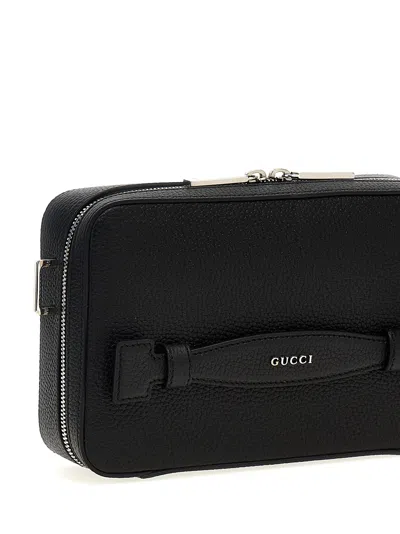 Gucci Logo Leather Shoulder Strap Crossbody Bags Black In Black