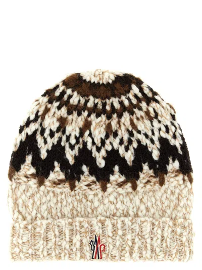 Moncler Beige Brown Geometric Pattern Beanie Hat
